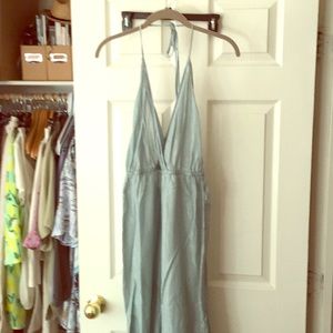 Light green & silver stripped backless jump suit.